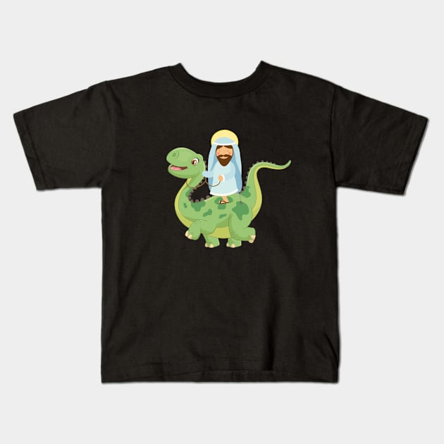 Funny Evolution Jesus on Dinosaur Darwin Evolve Kids T-Shirt by Marham19